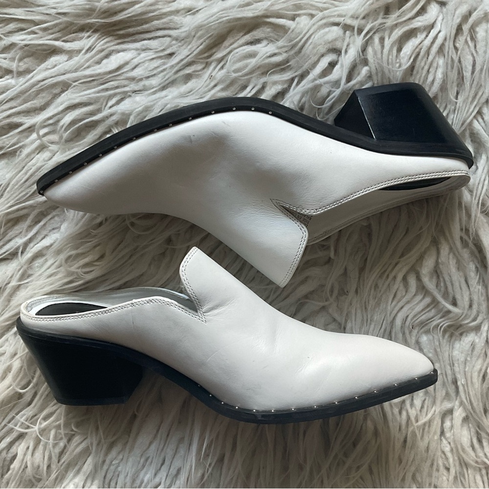 Treasure & Bond Hayden Studded White Leather Pointed Toe Slip-On Heeled Mule 6.5